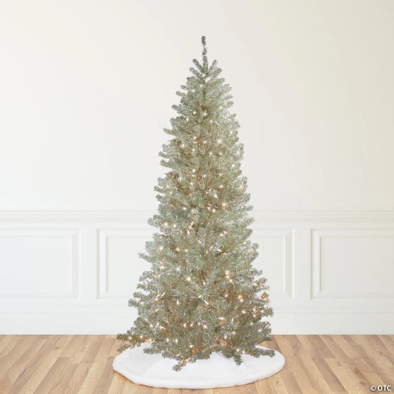 Northlight 9' Pre-Lit Metallic Sheer Champagne Artificial Tinsel Christmas Tree - Clear Lights