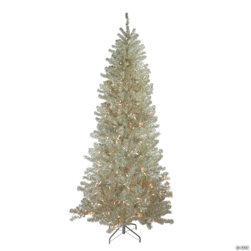 Northlight 9' Pre-Lit Metallic Sheer Champagne Artificial Tinsel Christmas Tree - Clear Lights