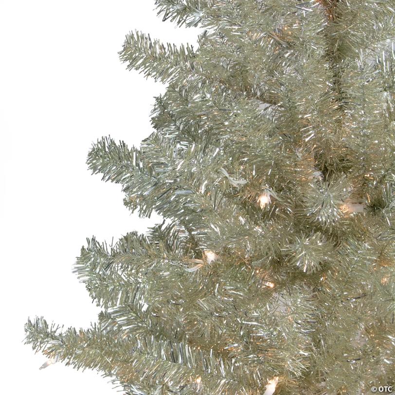 Northlight 9' Pre-Lit Metallic Sheer Champagne Artificial Tinsel Christmas Tree - Clear Lights