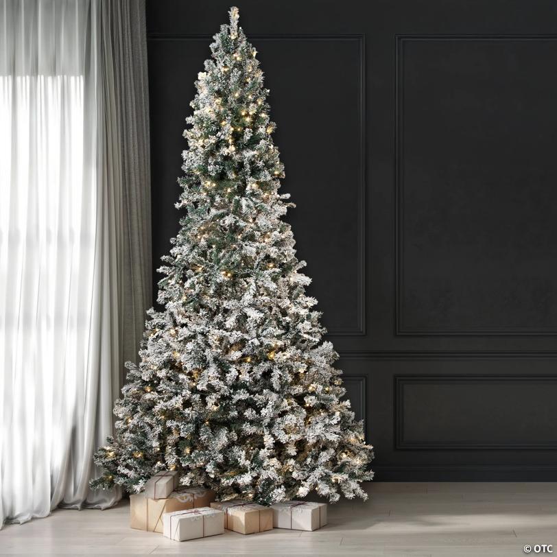 Northlight 9' Pre-Lit Slim Flocked White Pine Artificial Christmas Tree - Warm White LED Lights