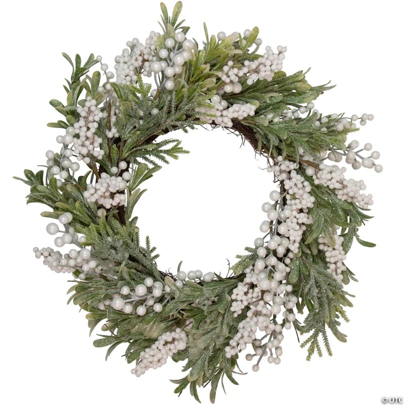 Northlight Artificial Christmas Wreath with Frosted Foliage and Berries  20-Inch  Unlit