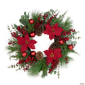 Northlight Artificial Red Berry and Poinsettia Christmas Wreath  28-Inch  Unlit