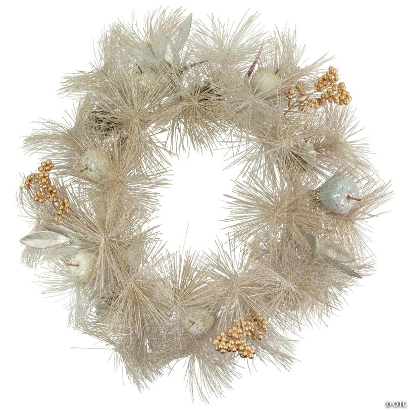 Northlight Champagne Gold Apple and Pine Needle Artificial Christmas Wreath  24-Inch  Unlit