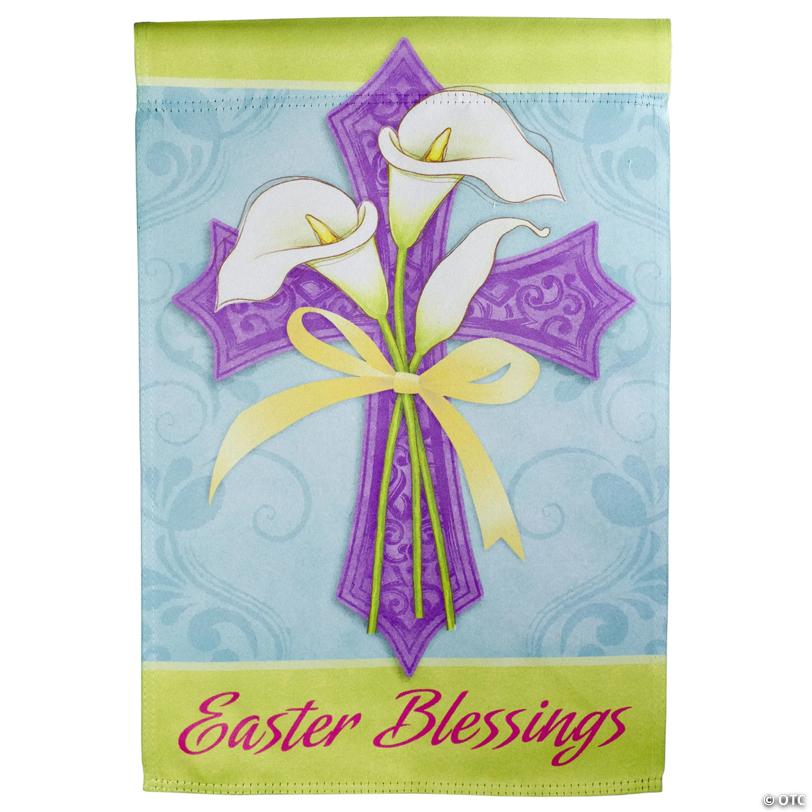 Northlight Easter Blessings Cross and Lilies Outdoor Garden Flag 12.5" x 18