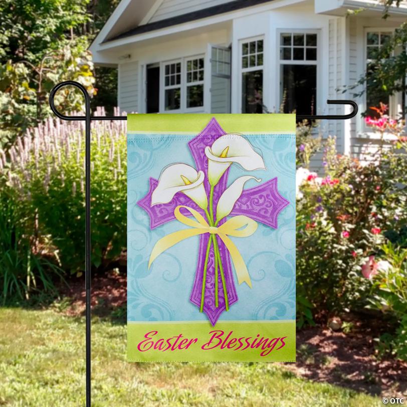 Northlight Easter Blessings Cross and Lilies Outdoor Garden Flag 12.5" x 18