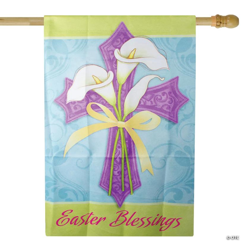 Northlight Easter Blessings Cross and Lilies Outdoor House Flag 28" x 40