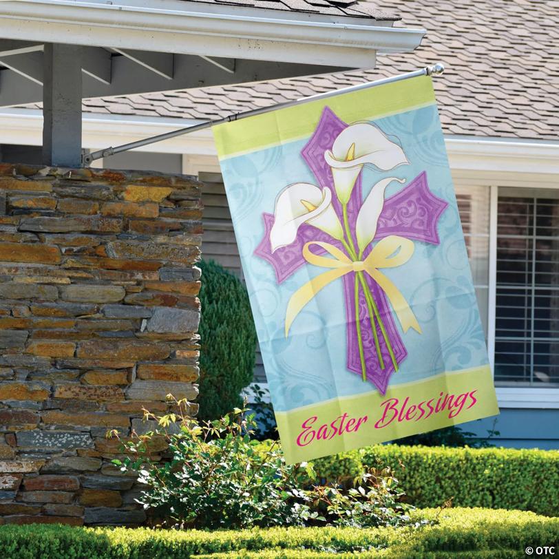 Northlight Easter Blessings Cross and Lilies Outdoor House Flag 28" x 40