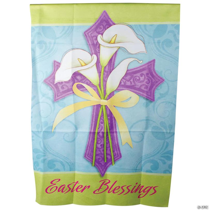Northlight Easter Blessings Cross and Lilies Outdoor House Flag 28" x 40