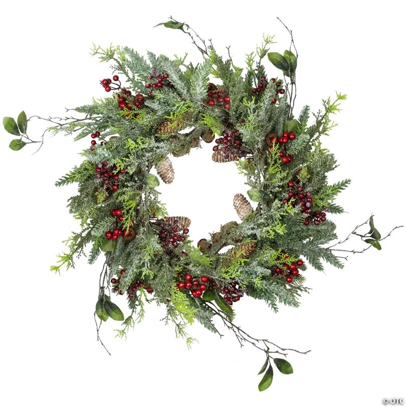 Northlight Frosted Pine and Berry Artificial Christmas Wreath  25-Inch  Unlit