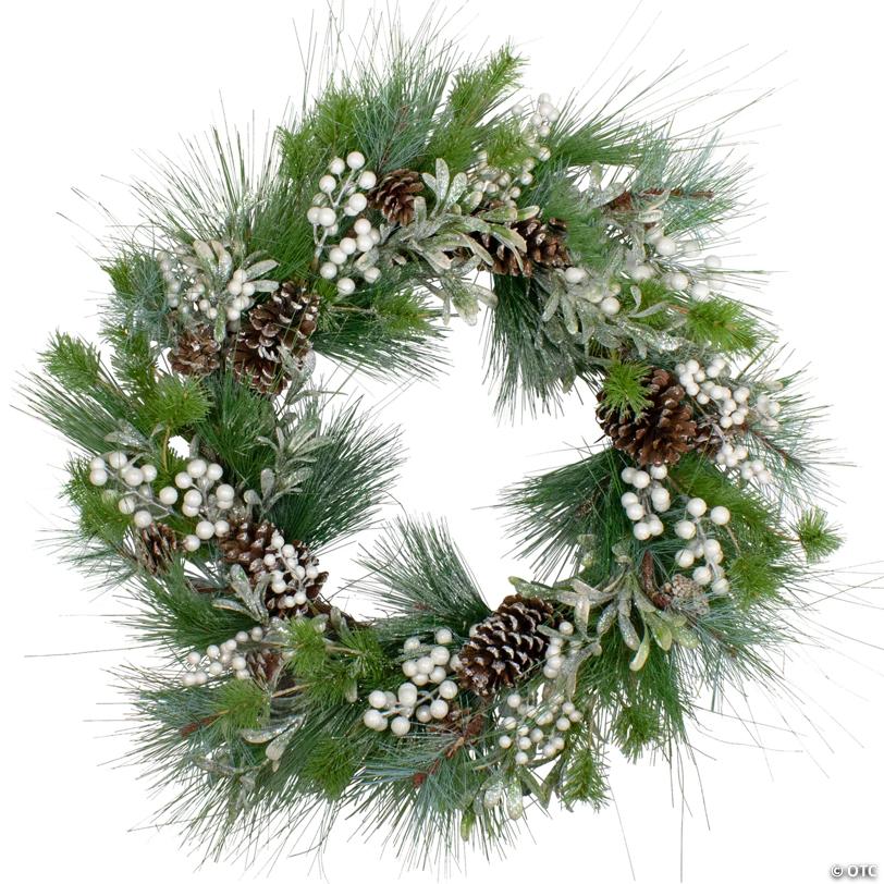 Northlight Glittered White Berry and Pinecone Artificial Christmas Wreath  30-Inch  Unlit