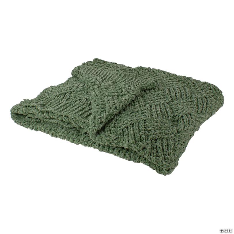Northlight Green Chenille Cable Knit Rectangular Throw Blanket 50" x 60