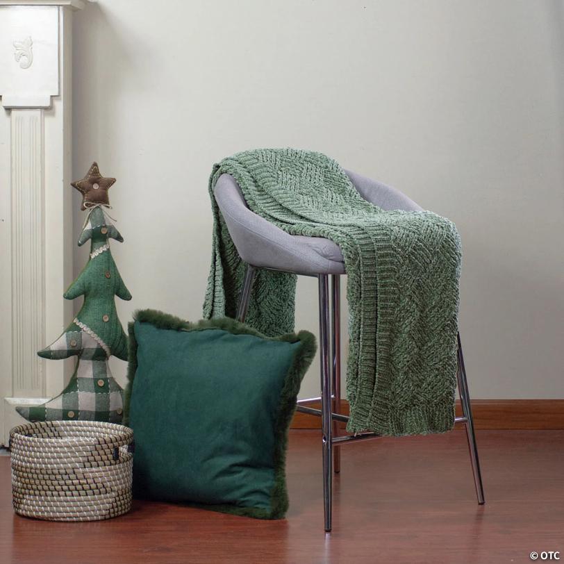 Northlight Green Chenille Cable Knit Rectangular Throw Blanket 50" x 60