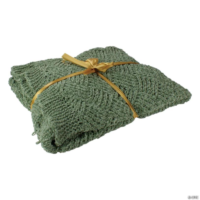Northlight Green Chenille Cable Knit Rectangular Throw Blanket 50" x 60