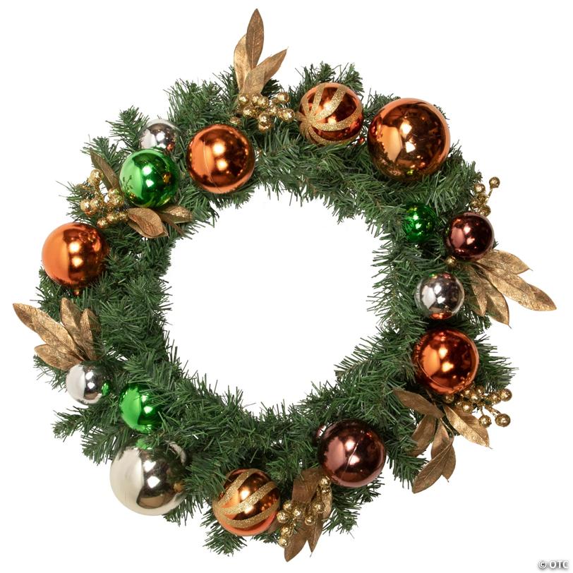 Northlight Green Foliage with Ornaments Artificial Christmas Wreath  24-Inch  Unlit
