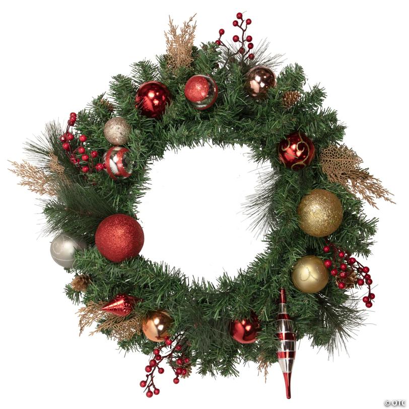 Northlight Green Mixed Foliage and Ornaments Artificial Christmas Wreath  30-Inch  Unlit