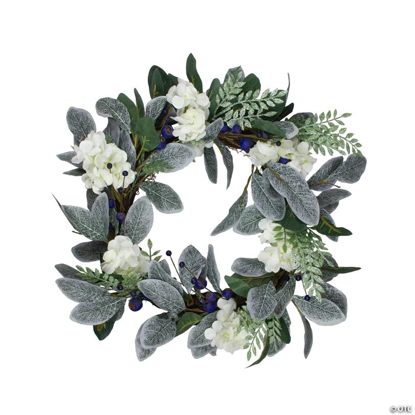 Northlight Iced Hydrangeas  Blueberries  and Foliage Artificial Christmas Wreath - 26 Inch  Unlit