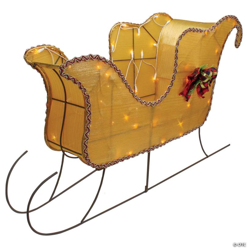 Northlight Lighted Gold Shiny Christmas Sleigh Outdoor Yard Decoration  36-inch