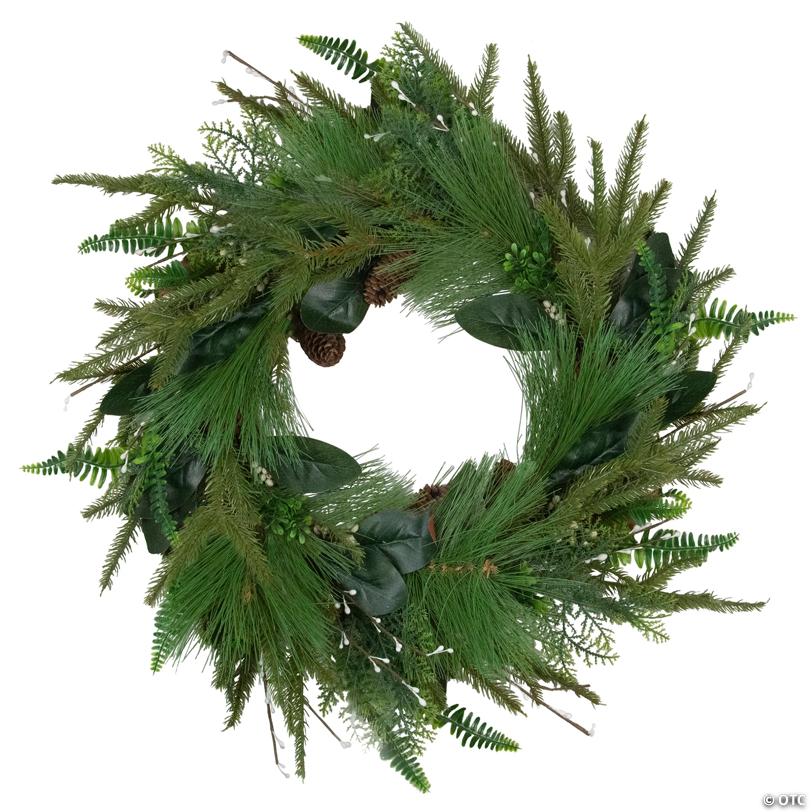 Northlight Long Needle Pine and Mixed Foliage Artificial Christmas Wreath  25-Inch  Unlit