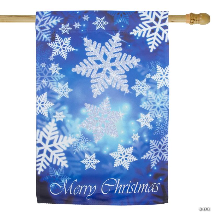 Northlight Merry Christmas and Snowflakes Blue and White Garden Flag 28" x 40