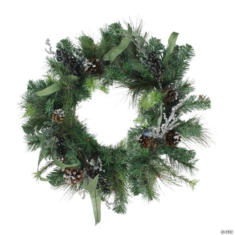 Northlight Mixed Pine with Blueberries Pine Cones and Ice Twigs Artificial Christmas Wreath - 24-Inch  Unlit