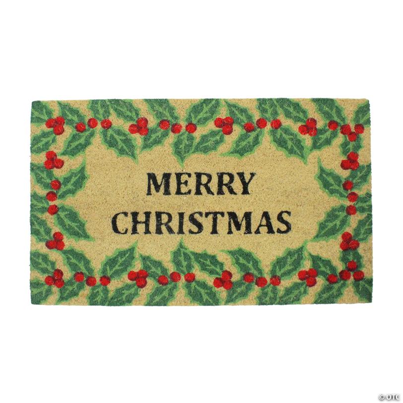 Northlight Natural Coir Holly Berries "Merry Christmas"  Doormat 18" x 30
