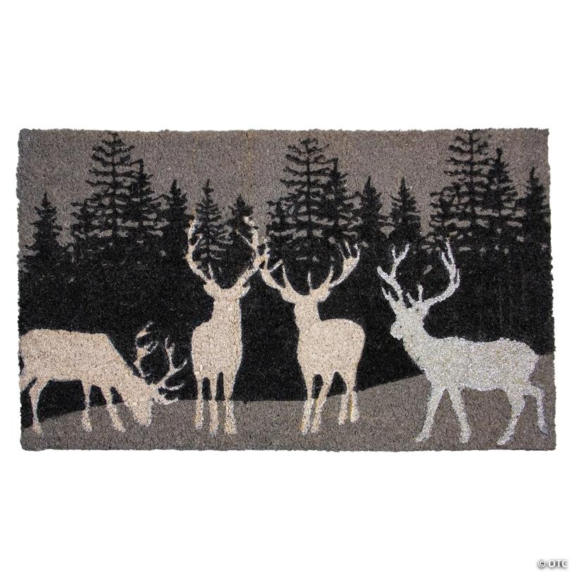 Northlight Natural Coir Rectangular Forest Reindeer Christmas Doormat 18" x 30