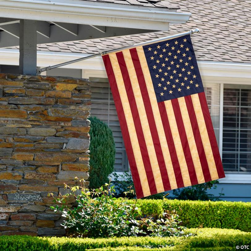 Northlight Patriotic Tea-Stained Embroidered American Flag with Grommets 3' x 5'