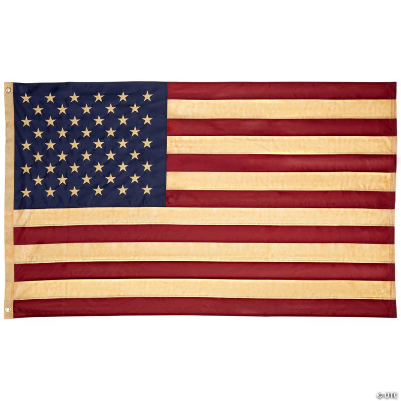Northlight Patriotic Tea-Stained Embroidered American Flag with Grommets 3' x 5'