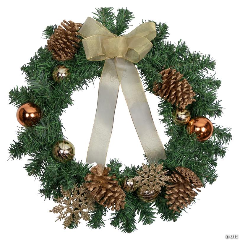 Northlight Pre-Decorated Ball Ornaments and Bow Artificial Christmas Wreath  24-Inch  Unlit
