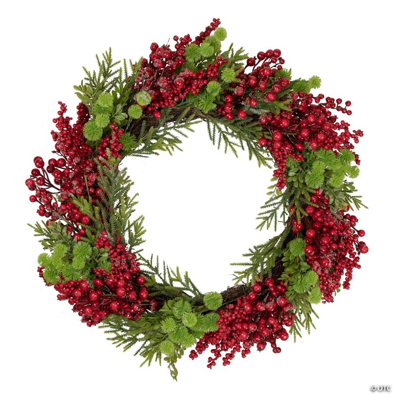 Northlight Red Berry and Frosted Pine Christmas Wreath  28-Inch  Unlit