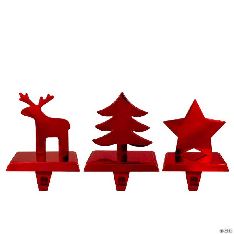 Northlight Reindeer  Christmas Tree  and Star Metallic Red Christmas Stocking Holders