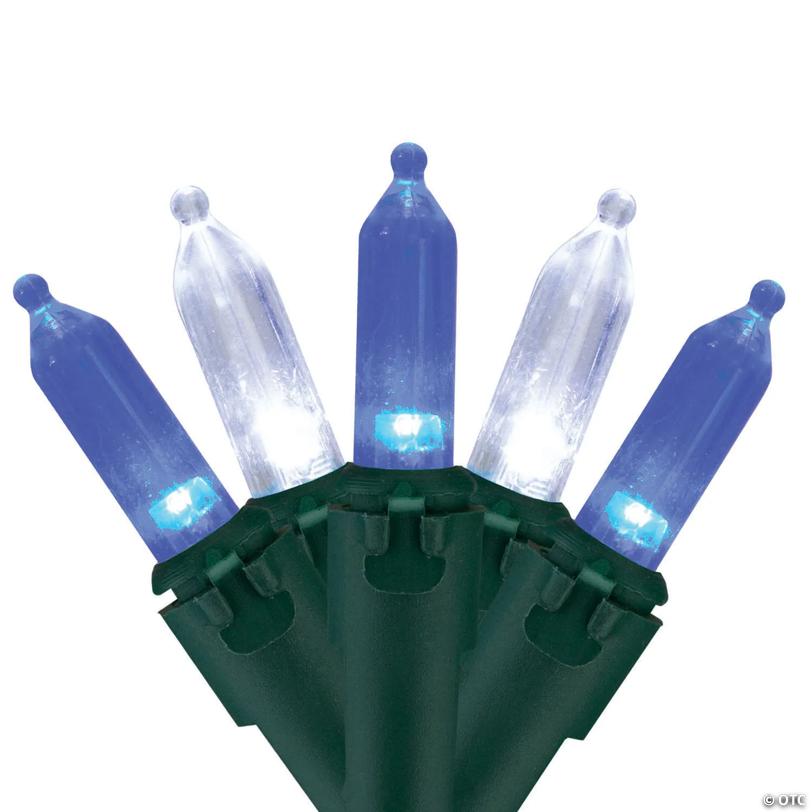 Northlight Set of 100 Blue & Pure White LED Mini Christmas Lights 4" Spacing - Green Wire