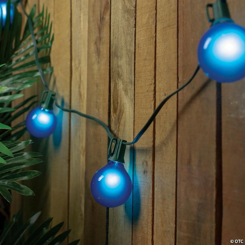 Northlight Set of 15 Blue Satin G50 Globe Christmas Lights - Green Wire