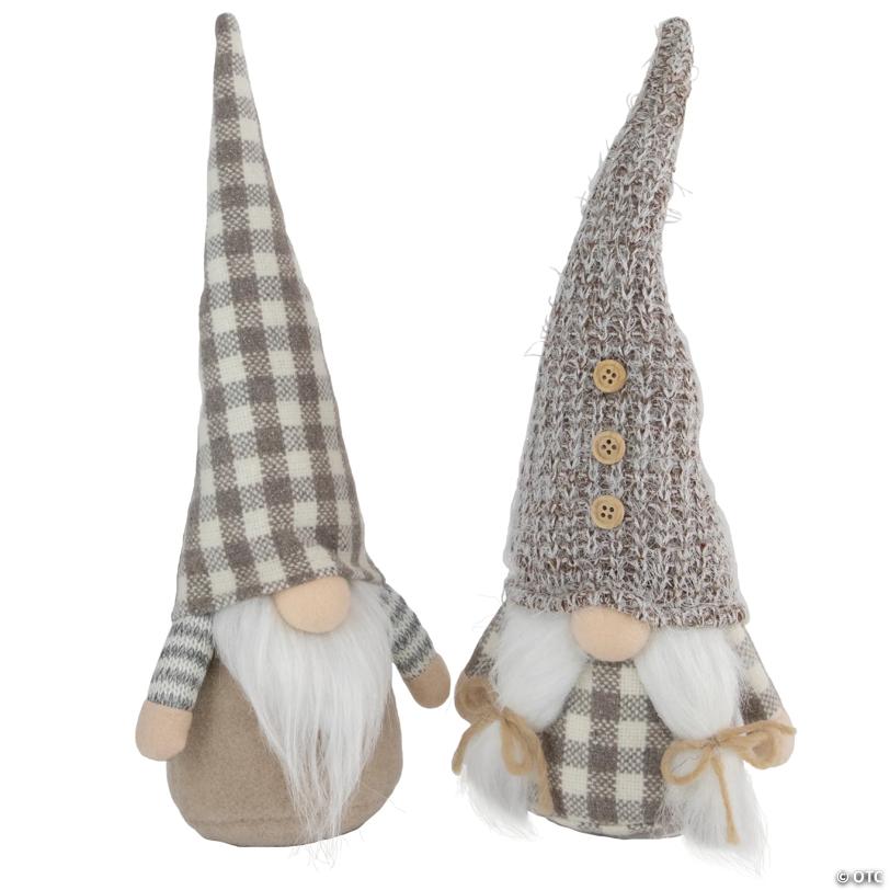 Northlight Set of 2 Beige and White Gingham Nordic Christmas Gnomes  13