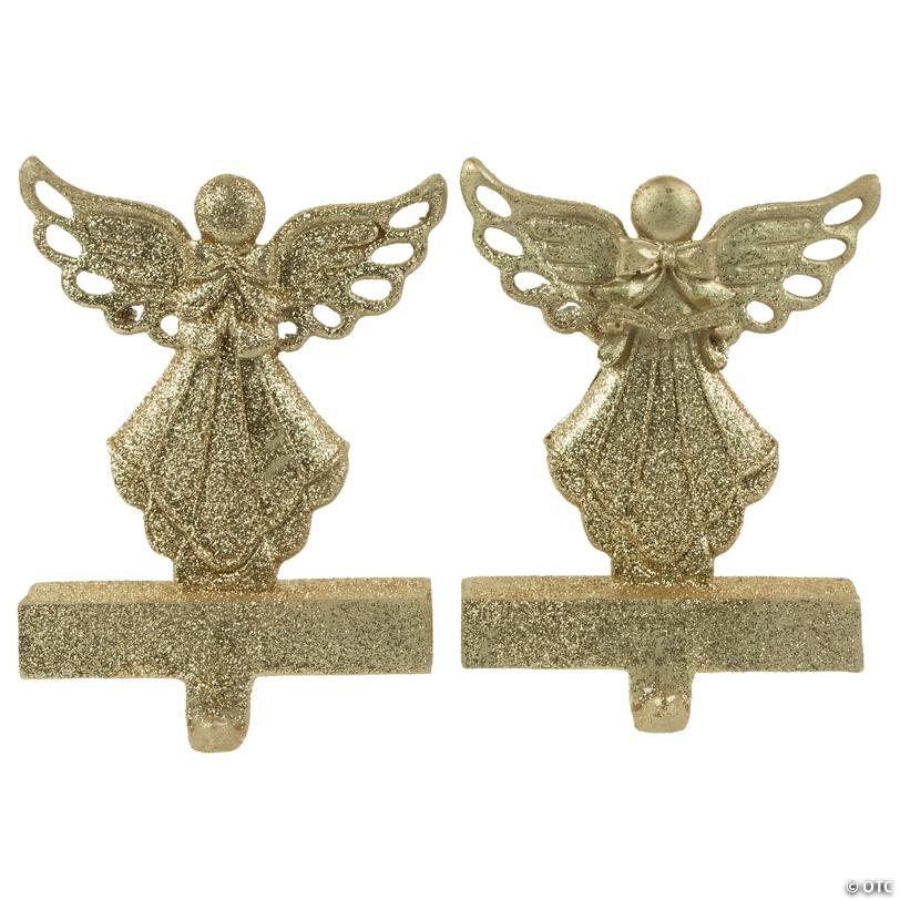 Northlight Set of 2 Gold Angel Glittered Christmas Stocking Holders 5.5
