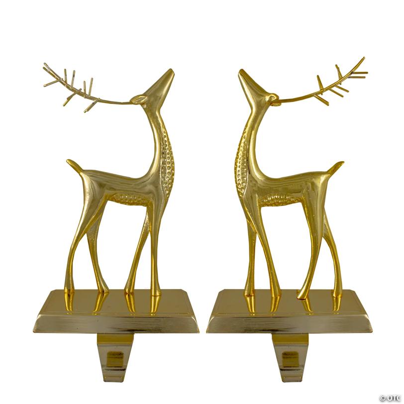 Northlight Set of 2 Gold Standing Reindeer Christmas Stocking Holders 9.75