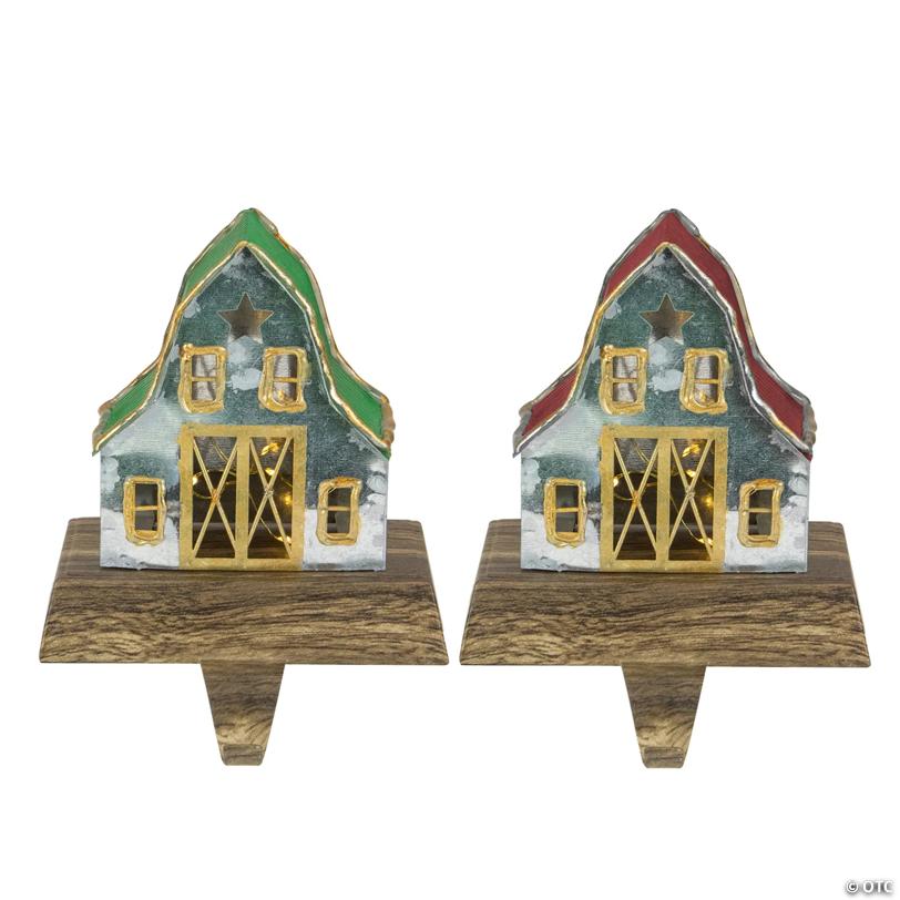 Northlight Set of 2 LED Lighted Galvanized Barn Christmas Stocking Holders 5.5