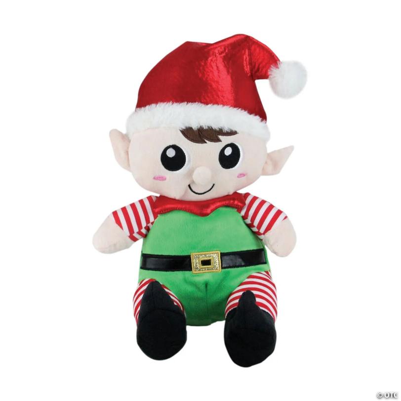 Northlight Set of 2 Red Plush Sitting Boy and Girl Christmas Elf Figures 13