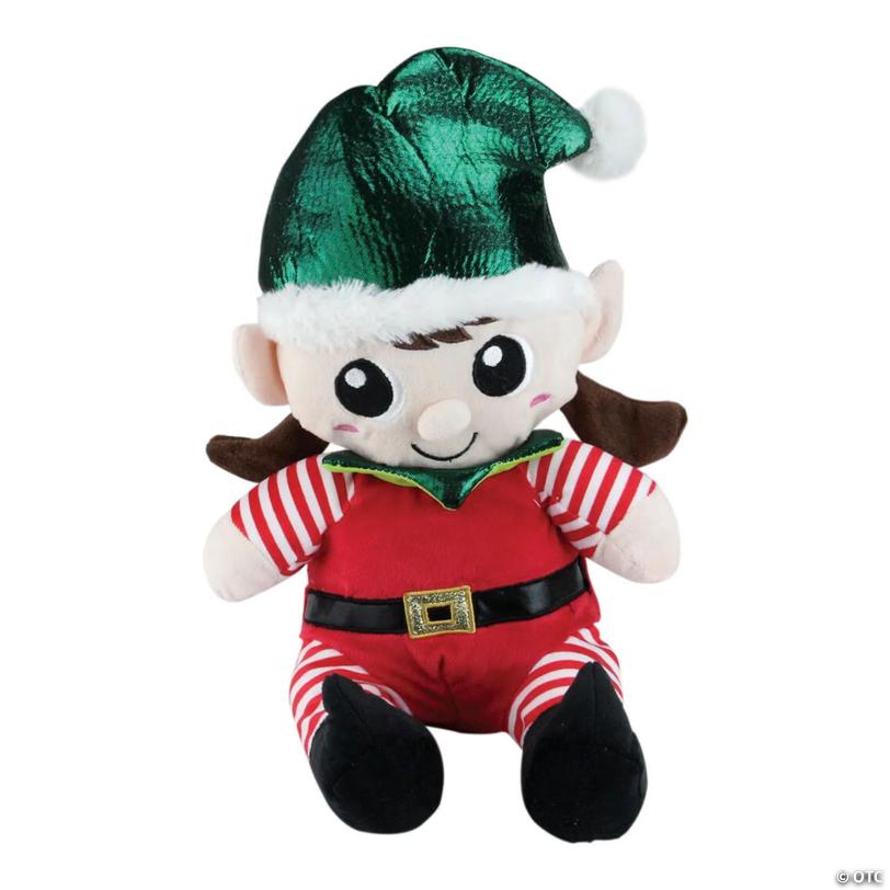 Northlight Set of 2 Red Plush Sitting Boy and Girl Christmas Elf Figures 13
