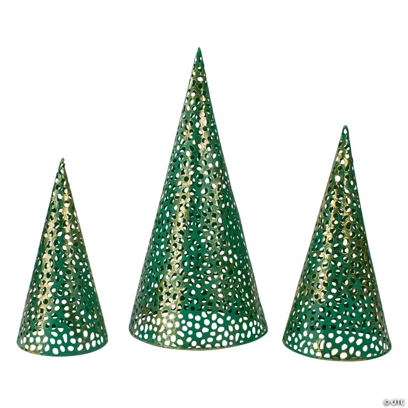 Northlight Set of 3 Green and Gold Christmas Tabletop Cone Trees 16