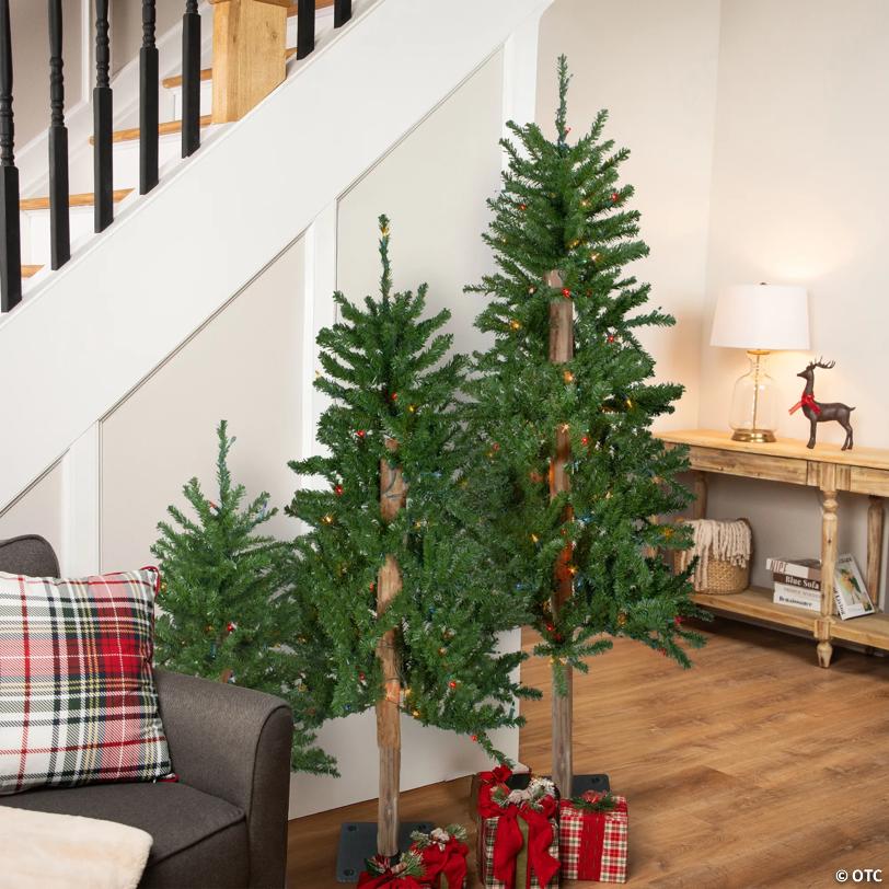 Northlight Set of 3 Pre-Lit Slim Alpine Artificial Christmas Trees 5' - Multicolor Lights