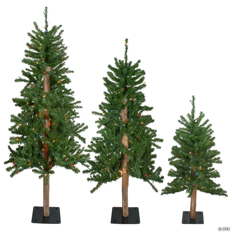 Northlight Set of 3 Pre-Lit Slim Alpine Artificial Christmas Trees 5' - Multicolor Lights