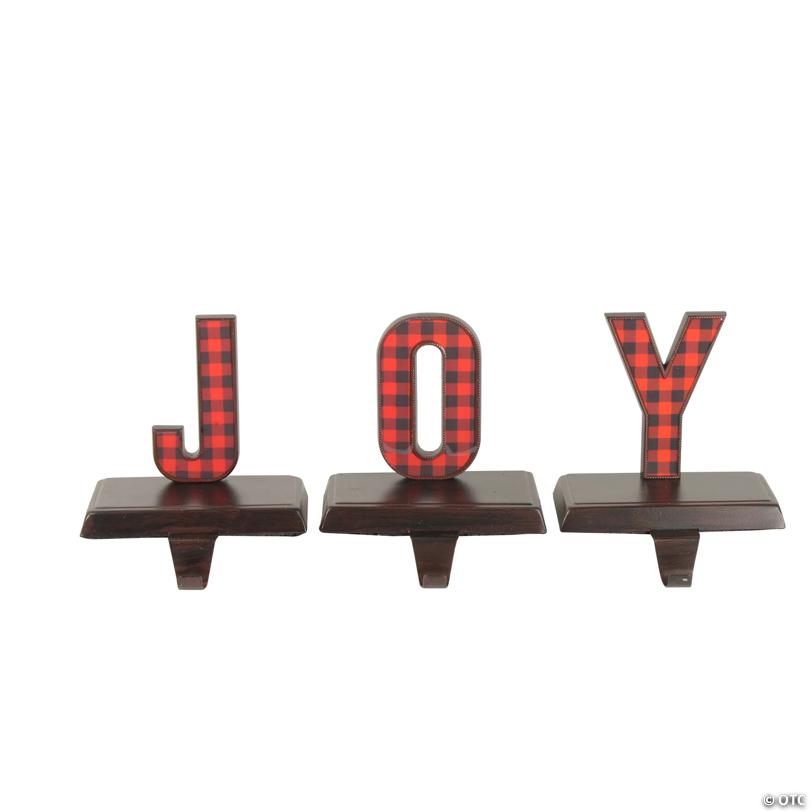 Northlight Set of 3 Red and Black Buffalo Plaid "JOY" Christmas Stocking Holder 6