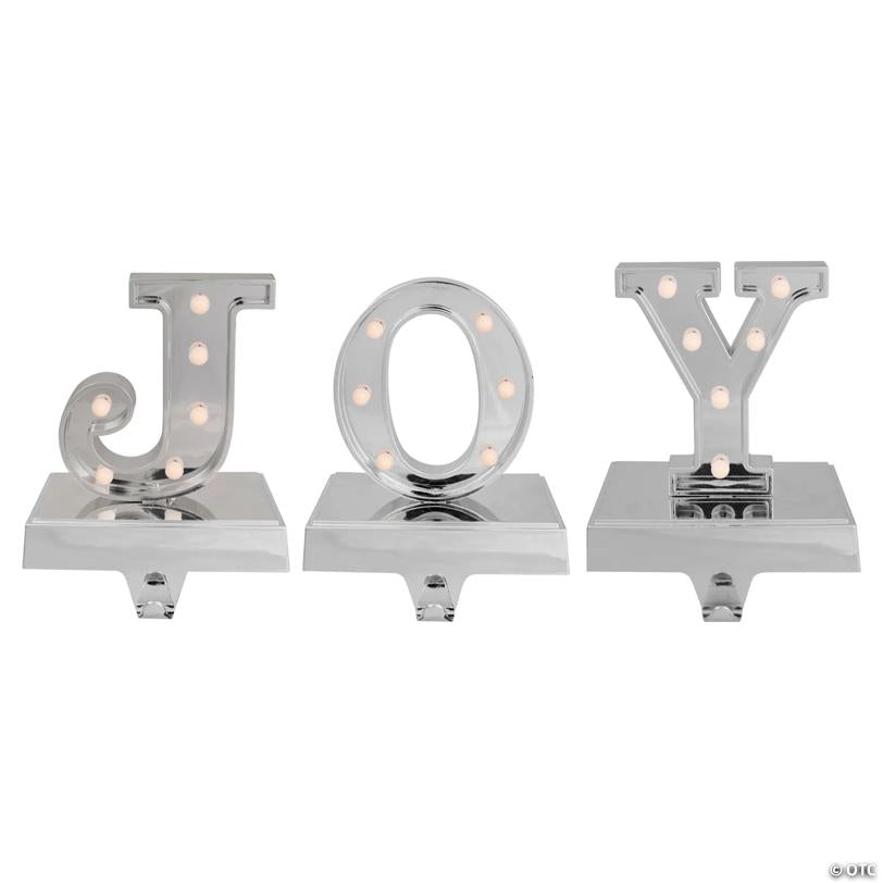 Northlight Set of 3 Silver LED Lighted "JOY" Christmas Stocking Holder 6.5