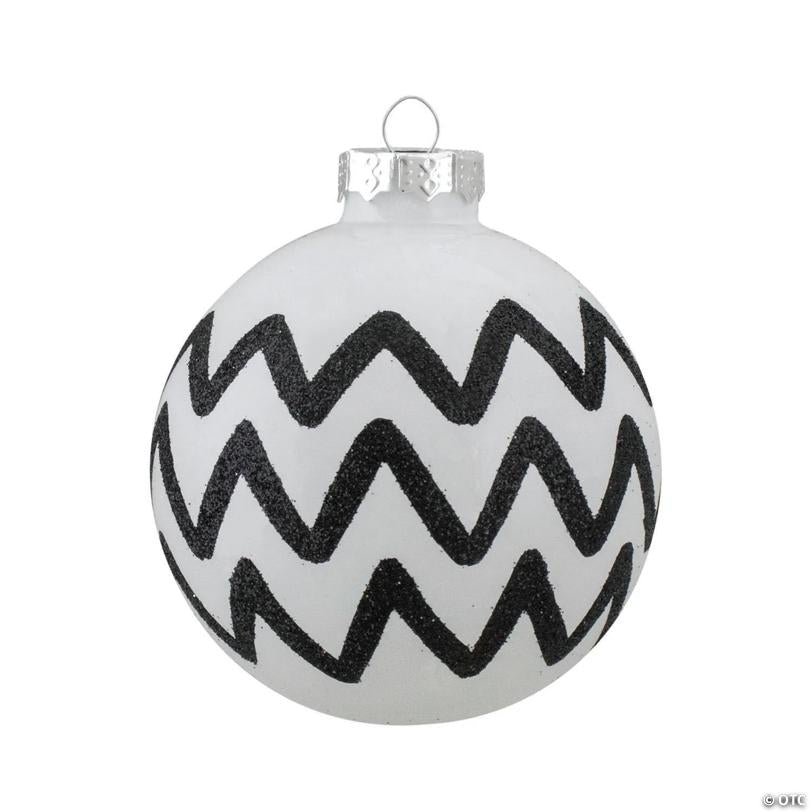 Northlight Set of 4 Black and White Glass Ball Christmas Decoration 2.75-Inch (67mm)