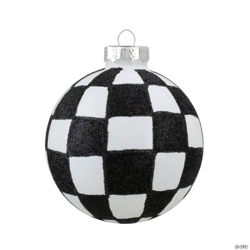 Northlight Set of 4 Black and White Glass Ball Christmas Decoration 2.75-Inch (67mm)