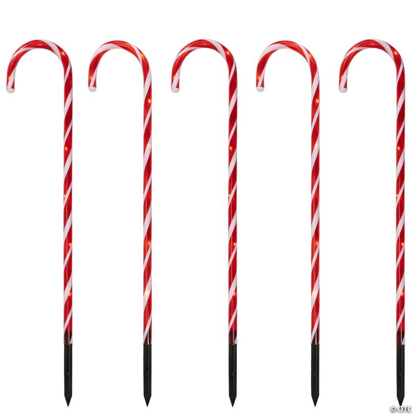 Northlight Set of 5 Red Lighted Candy Cane Christmas Lawn Stakes 28