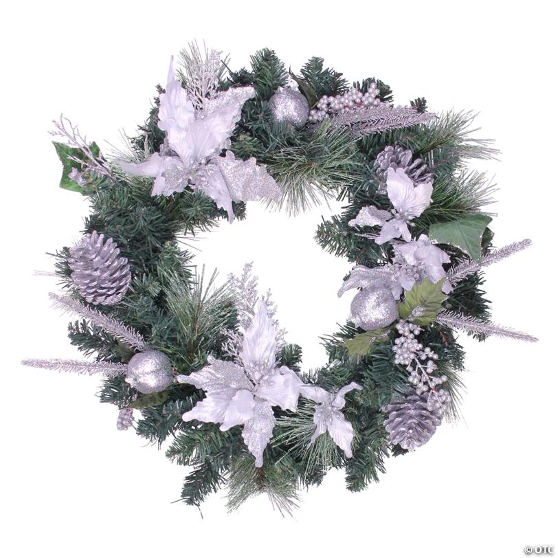 Northlight White Poinsettia and Pine Cone Artificial Christmas Wreath - 24-Inch  Unlit