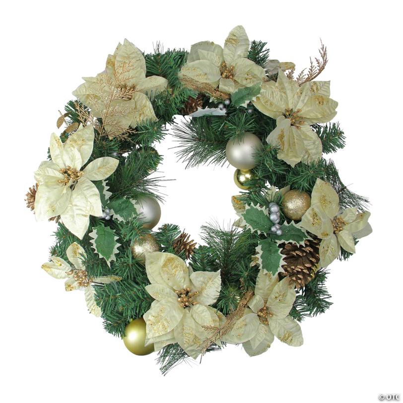 Northlight White Poinsettia and Pine Cone Artificial Christmas Wreath - 24-Inch  Unlit