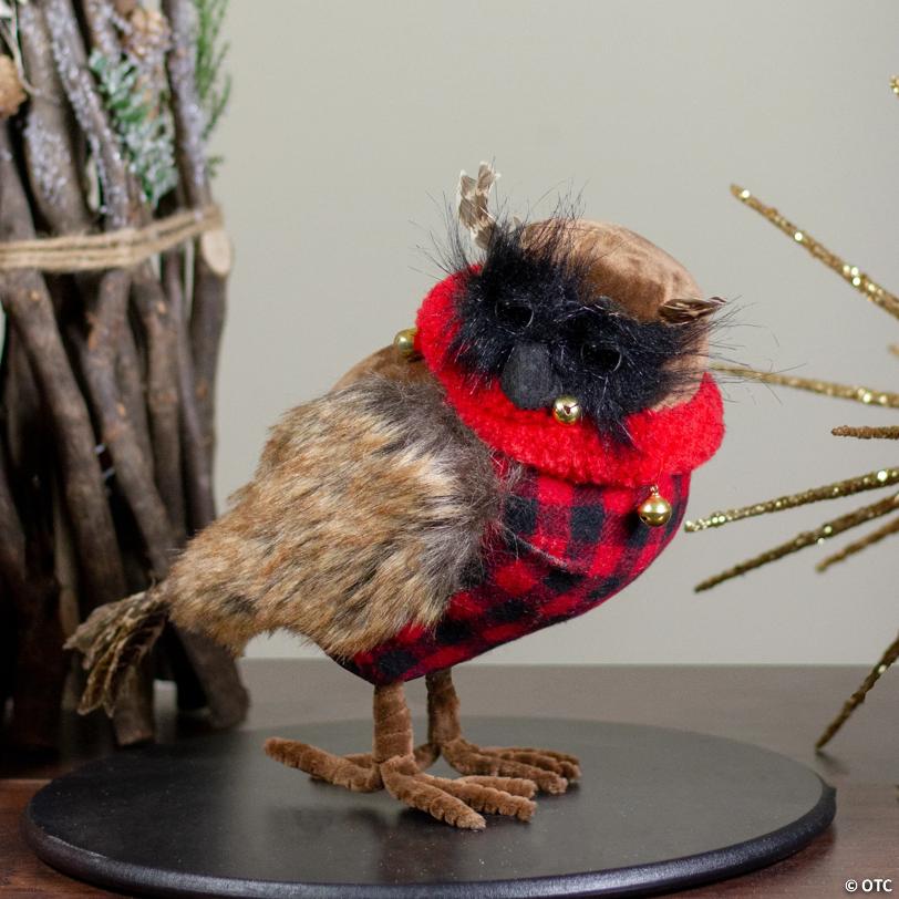 Northlight - 10" Owl with Buffalo Plaid Christmas Figure